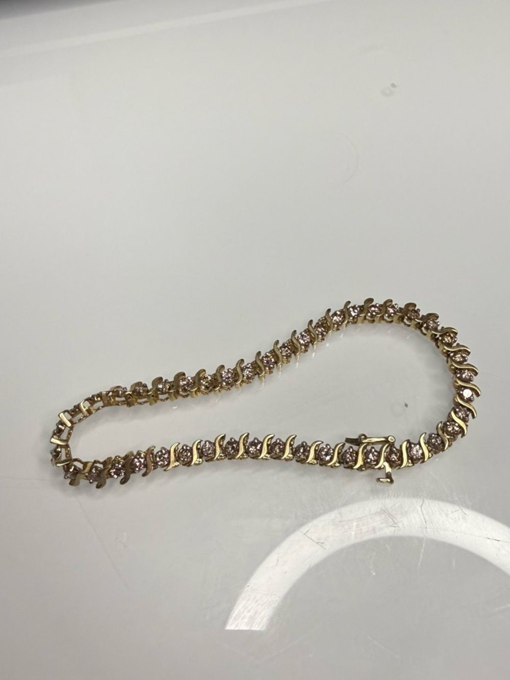 Women’s Vintage 10K Yellow Gold Diamond S Link Tennis Bracelet 7.5” ~9g
